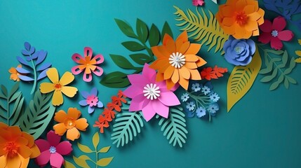 Fototapeta premium Vibrant Top View of Colorful Paper Cut Flowers