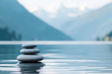 Closeup of a Take a Deep Breath poster on an office wall, with a serene nature scene in the background, Motivational poster for stress relief, Uplifting and calming