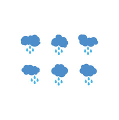 Abstract wet and rainy weather icon with water droplets falling from the cloud. Simple rain cloud logo