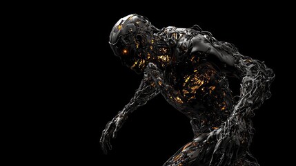 Nightmarish Biomechanical Entity Emerging from Shadow - Ultra-Detailed Horror 3D Render Illustration