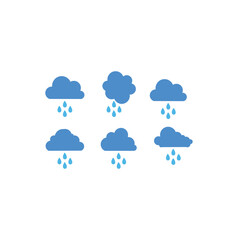 Obraz premium Abstract wet and rainy weather icon with water droplets falling from the cloud. Simple rain cloud logo
