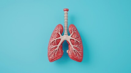 Respiratory system with labeled parts, educational style, 3D illustration