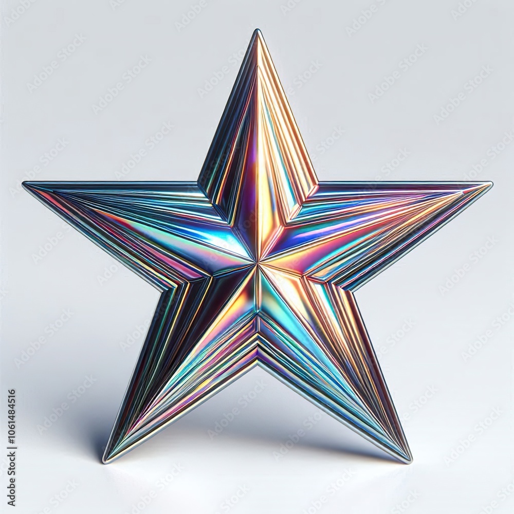 Wall mural a metallic glowing iridescent star on a white background