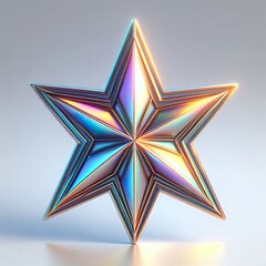 A Metallic glowing iridescent star on a white background