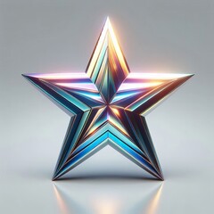 A Metallic glowing iridescent star on a white background