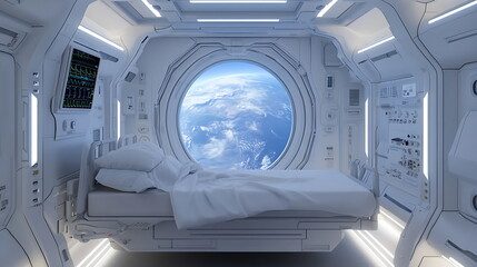 A futuristic space station interior with a hospital, Generative AI