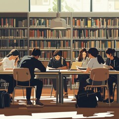 HS/college students studying at desks.