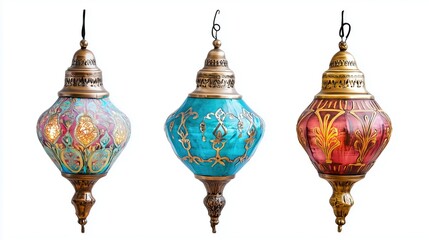 Obraz premium Set of Ancient Arabic Lantern with Middle Eastern Pattern on white background