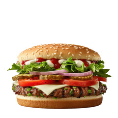 Fresh Gourmet Hamburger with Fresh Vegetables and Sauces