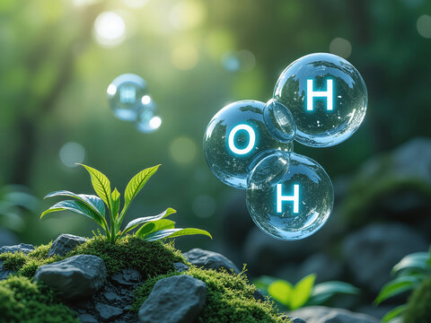 Water or Hydrogen Dioxide Molecule Structure in Ecosystem, Photosynthesis and Water's Role