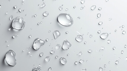 Water drops on a white background, a realistic photograph