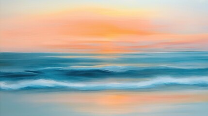 Fototapeta premium As dawn breaks, golden rays dance on the gentle ocean waves, creating a peaceful atmosphere. The horizon glows softly, inviting a new day filled with potential.