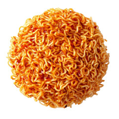 Cooked instant noodles in a round shape on transparent background.