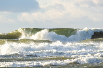 Stormy sea and foamy waves at the coast of The Baltic Sea near Paldiski, Estonia, Northern Europe