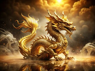 Fototapeta premium Stunning Abstract Gold Dragon Art for Luxury Home Decor, Unique Wall Art, and Modern Aesthetic Spaces, Captivating Fantasy Artwork, Perfect for Collectors, Gifts, and Interior Design