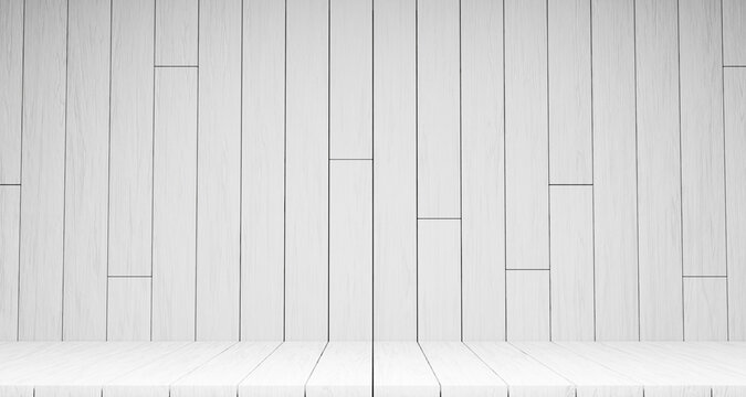 Empty white wooden room. realistic interior with floor and wall of natural wooden boards. Vintage design of house or studio indoor, 3d rener