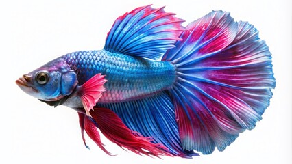 Fototapeta premium Stunning Blue and Pink Halfmoon Betta Fish on White Background for Urban Exploration Photography