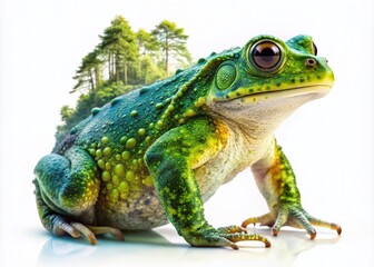 Fototapeta premium Stunning Double Exposure of Java Toad Phrynoidis Aspera on White Background – Unique Nature Art, Wildlife Photography, Amphibian Features, Thailand's Largest Toad
