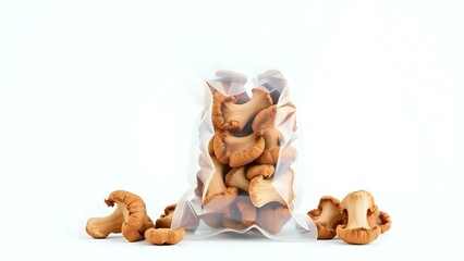 Fototapeta premium Dried Shiitake Mushrooms Pack on White Background
