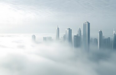 Fototapeta premium urban cityscape floating above the fog