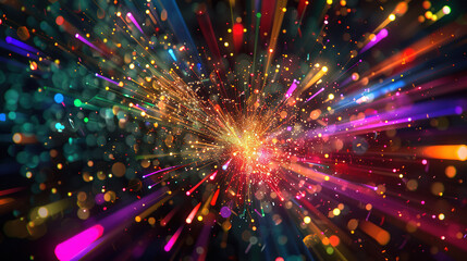 Vibrant Burst of Colorful Fireworks in Night Sky, Symbolizing New Beginnings or Breakthroughs, with Expansive Sky and Copy Space