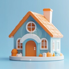 Cozy Toy House on a Minimalist Blue Background