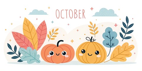 minimalist cute cartoon october background