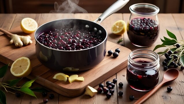 Homemade Elderberry Syrup Preparation.