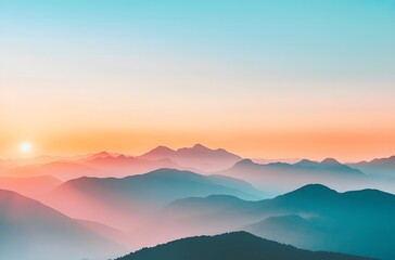 Fototapeta premium panoramic view of the majestic mountains under an orange and blue sky