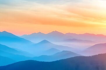 Fototapeta premium panoramic view of the majestic mountains under an orange and blue sky