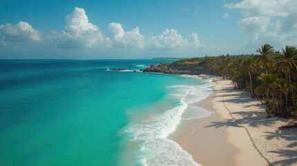 Stunning Aerial Tropical Beach Image: Crystal Blue Waters, Luxurious Resorts & Pristine Coastlines for Travel Inspiration