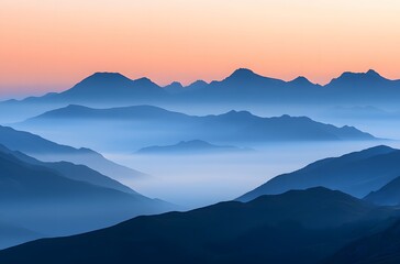 Obraz premium panoramic view of the majestic mountains under an orange and blue sky