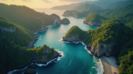 Obraz premium Stunning Aerial Tropical Beach Image: Crystal Blue Waters, Luxurious Resorts & Pristine Coastlines for Travel Inspiration
