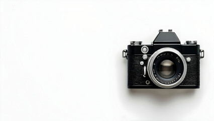 Flat lay film camera isolated on white background. Copy space