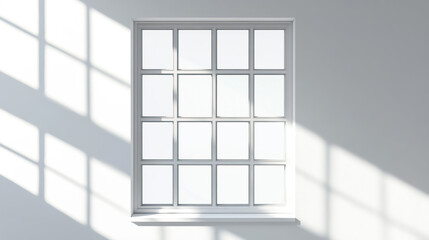 3D render of a white window frame on a white wall