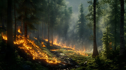 Fototapeta premium A powerful image of a forest fire, symbolizing the urgent need for climate action.