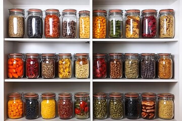 Neatly Arranged Kitchen Shelving with Jars and Plates