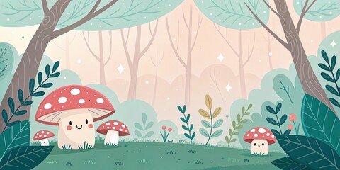 minimalist cute cartoon magic forest background 