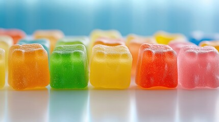 Colorful gummy candies lined up in a vibrant display, AI