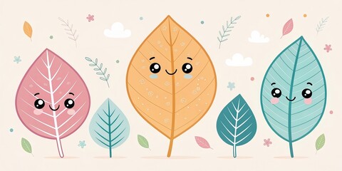 minimalist cute cartoon leaves background