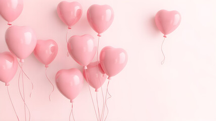 Pink air balloons heart shape on a white background. Concept wedding, valentines day.