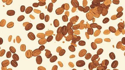 Obraz premium たくさんのコーヒー豆がちりばめられたシンプルなイラストと白い背景