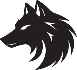 A black and white wolf face silhouette design