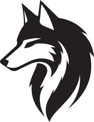 A black and white wolf face silhouette design
