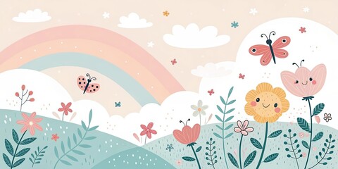 minimalist cute cartoon happy spring background