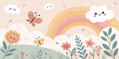 minimalist cute cartoon happy spring background