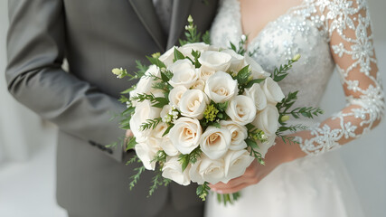 a bride holding a bouquet