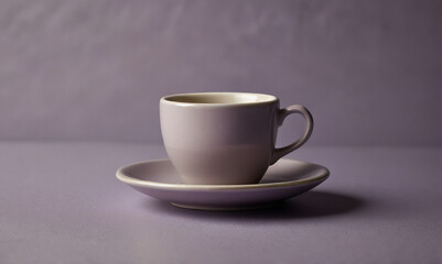 Elegant Gray Tea Cup and Saucer on Soft Background