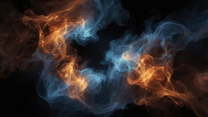 Abstract  smoke fire in Brown and blue light isolated on a black background