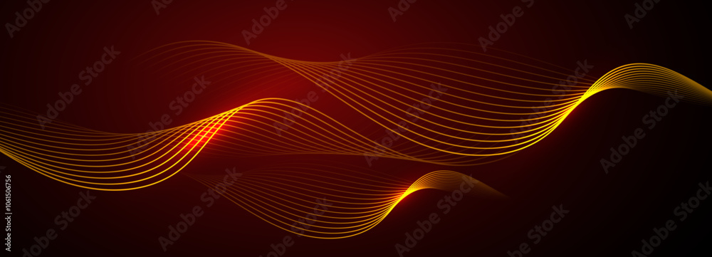 Leinwandbilder dynamic abstract golden wave lines on a dark red background
